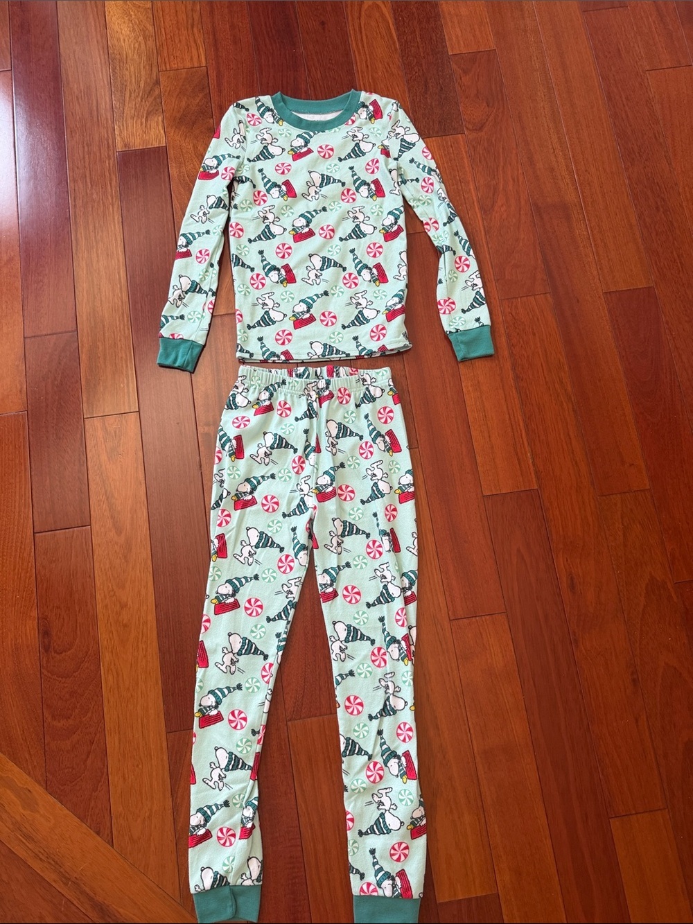 Kids Mint Green Holiday Snoopy Print Pajama Set